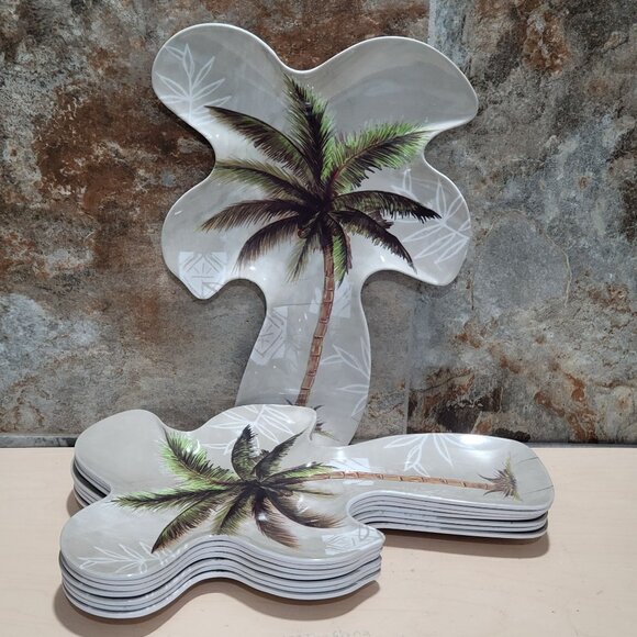 Vintage Palm Tree Serving Tray Set of 8 - Picture 3 of 11